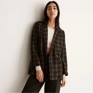 NEW Madewell Caldwell Double Breasted Blazer Seaton Plaid True Black XS